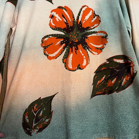 Vintage Women’s Multi in Tie-Dye Shades Floral Shirt w/ Zipper Teeth Neck Sz-M/L - Picture 2 of 8